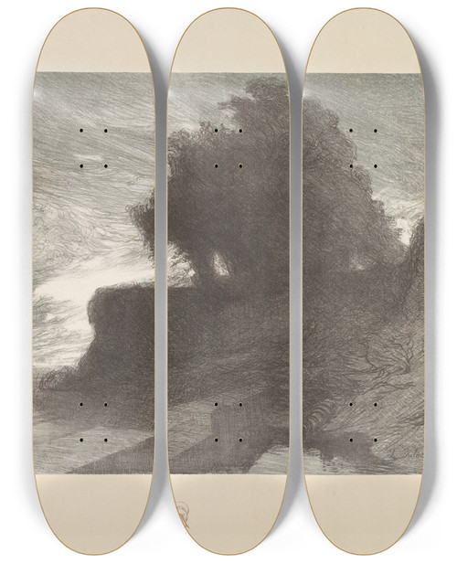 Triptych art skateboard deck of Charles Marie Dulac Suite De Paysages Landscape Plate 4 Remarque Snake by Charles Marie Dulac (1865-1898)