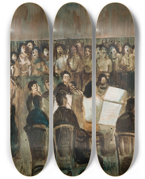Triptych art skateboard deck of Cyprin Majernk The Concert by Cyprian Majernik (1909-1945)