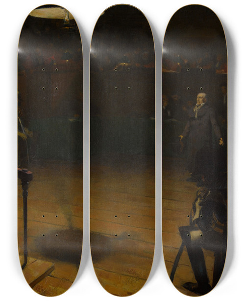 Triptych art skateboard deck of Andr Victor Douard Devambez Jean Valjean Devant La Cour Dassises Darras Les Misrables by Andr Victor douard Devambez (1867-1943)