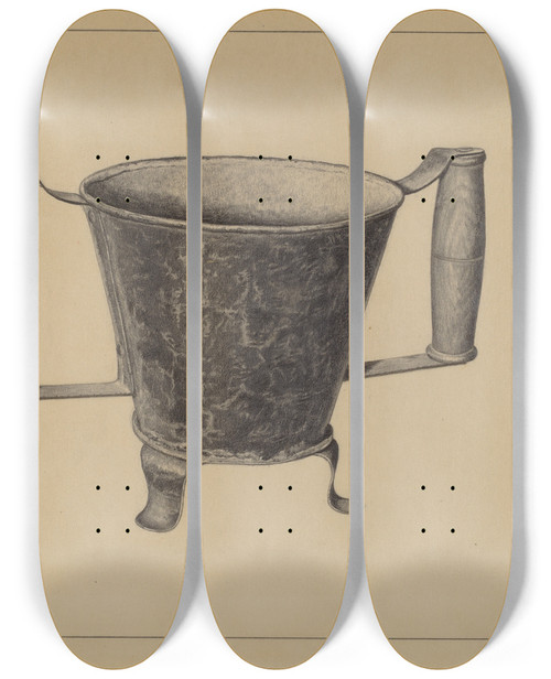Triptych art skateboard deck of Mildred Ford Ember Carrier by Mildred Ford (20-)