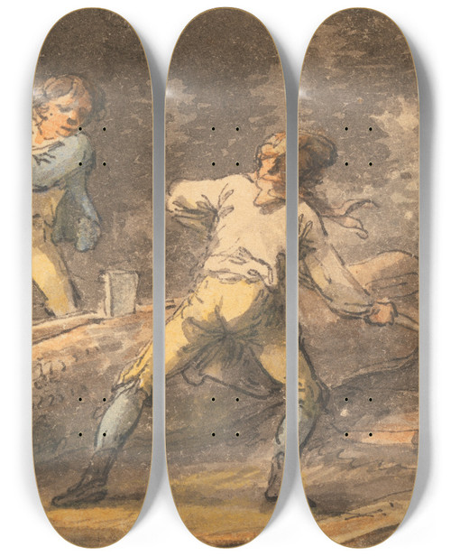 Triptych art skateboard deck of Julius Caesar Ibbetson Split With Wedge And Beetel by Julius Caesar Ibbetson (1759-1817)