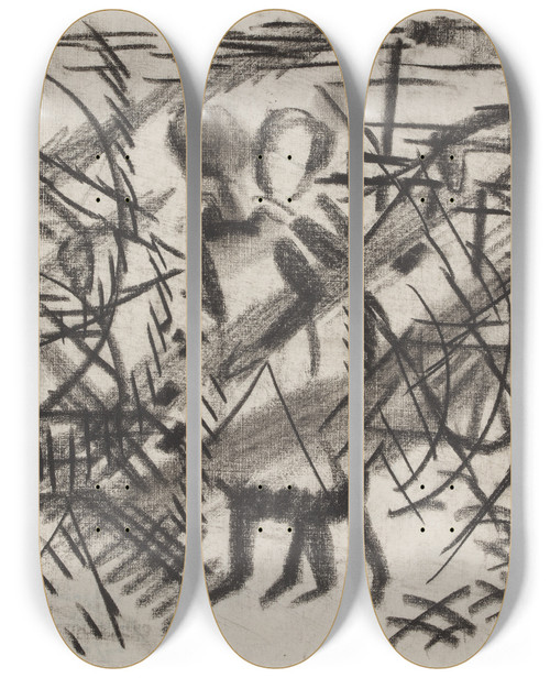 Triptych art skateboard deck of August Macke Girls On The Railway Crossover In The Evening by August Macke (1887-1914)