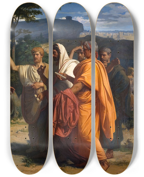 Triptych art skateboard deck of Alexandre Cabanel Cincinnatus Recevant Les Ambassadeurs De Rome by Alexandre Cabanel (1823-1889)