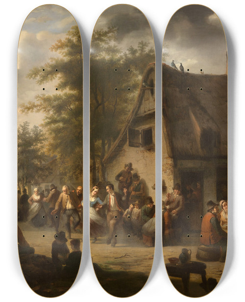 Triptych art skateboard deck of Charles Venneman Flemish Kermis by Charles Venneman (1802-1875)