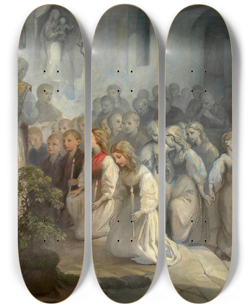 Triptych art skateboard deck of August Fischbach Erste Heilige Kommunion by August Fischbach (1828-1860)