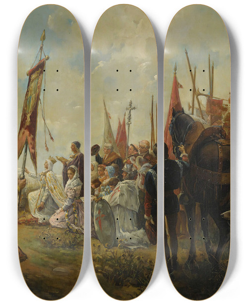 Triptych art skateboard deck of Antonio Casanova Y Estorach Isabella I Of Castile Conqueror Of Granada by Antonio Casanova Y Estorach (1847-1896)