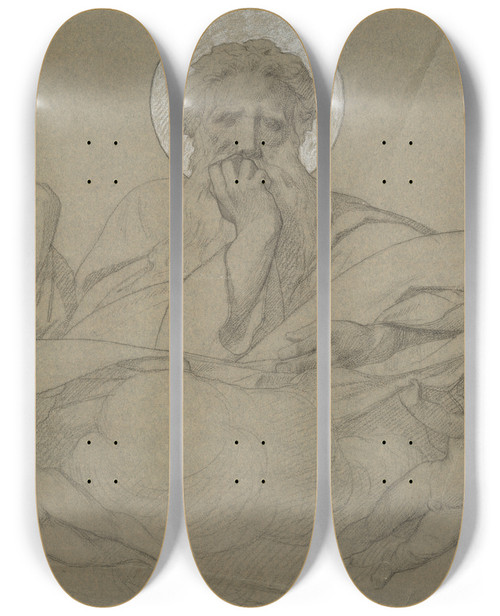 Triptych art skateboard deck of Jeanlon Grme God The Father Supported By Angels Study For The Ceiling Panel Decorating The Railway Carriage Of Pope Pius Ix by Jean-Lon Grme (1824-1904)