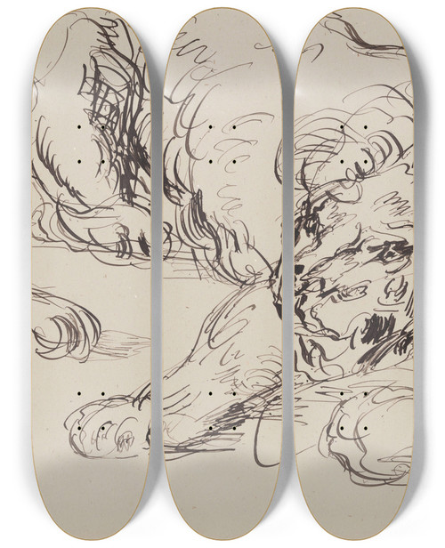 Triptych art skateboard deck of James Ensor Lion Resting by James Ensor (1860-1949)