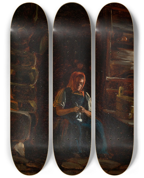 Triptych art skateboard deck of Eugen Bracht Kche Im Thomahaus Zu Bernau by Eugen Bracht (1842-1921)