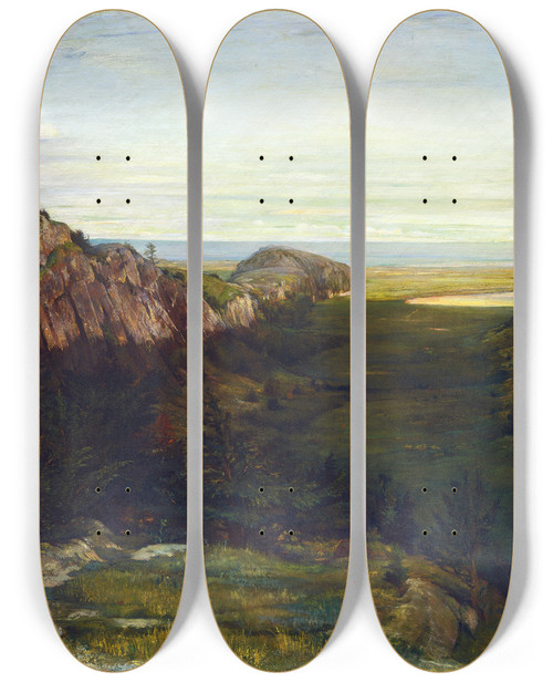 Triptych art skateboard deck of John La Farge The Last Valley Paradise Rocks by John La Farge (1835-1910)