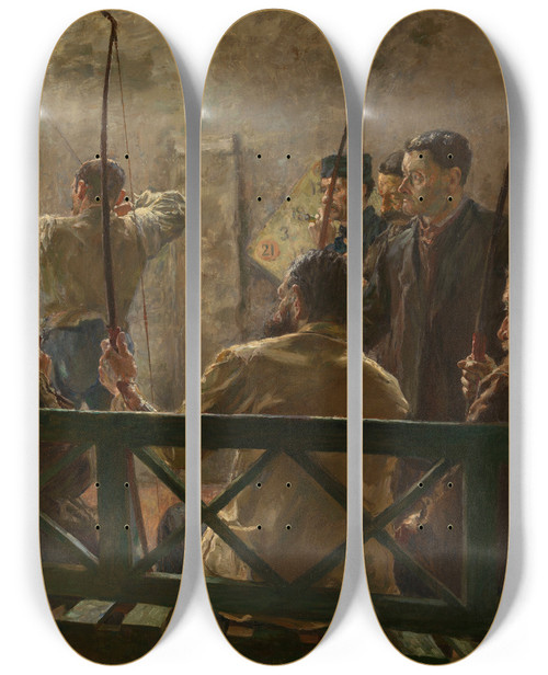 Triptych art skateboard deck of Leo Van Aken The Archers by Leo Van Aken
