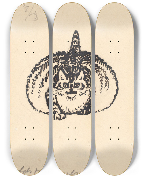 Triptych art skateboard deck of Niels Skovgaard Den Tykke Kat_5 by Niels Skovgaard (1858-1938)