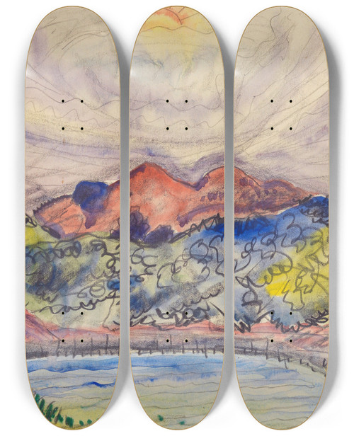 Triptych art skateboard deck of Charles Demuth Early Landscape by Charles Demuth (1883-1935)