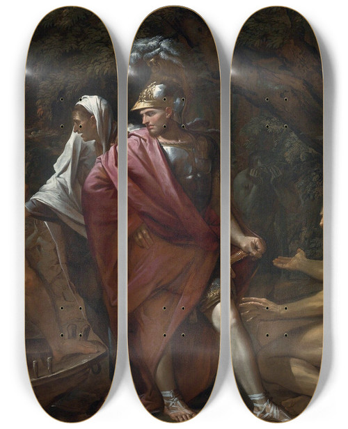 Triptych art skateboard deck of Pietro Testa Aeneas On The Bank Of The River Styx by Pietro Testa (1612-1650)