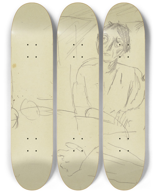 Triptych art skateboard deck of Max Beckmann Frau Und Mann An Rundem Tisch Sitzend by Max Beckmann (1884-1950)
