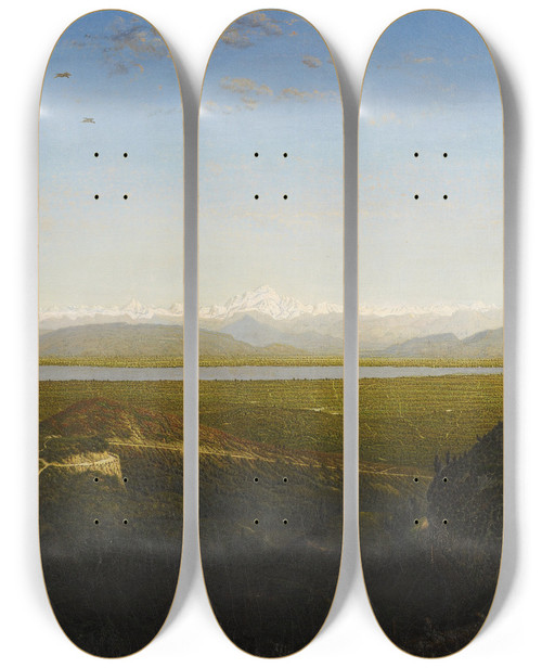 Triptych art skateboard deck of Thodore Rousseau View Of Mont Blanc Seen From La Faucille by Theodore Rousseau (1812-1867)