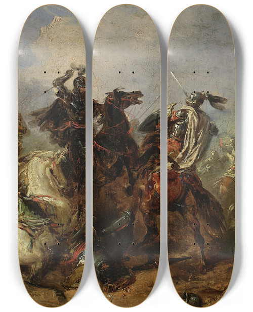 Triptych art skateboard deck of Henryk Pillati Battle Of Lithuanians With The Teutonic Knights by Henryk Pillati (1832-1894)