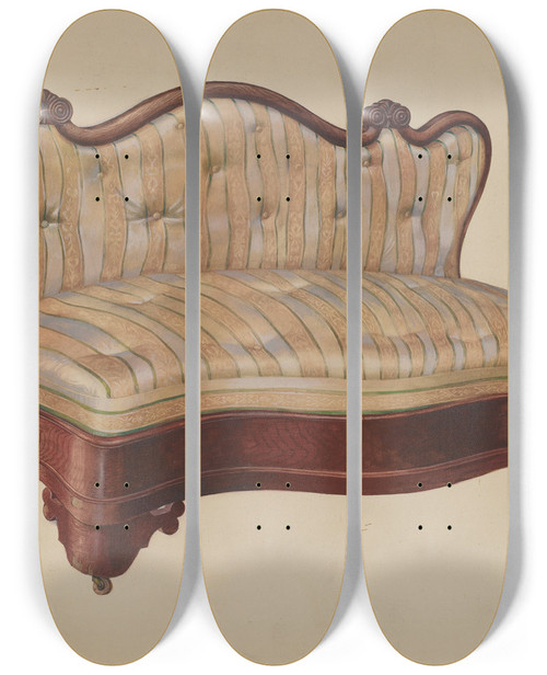 Triptych art skateboard deck of Ralph Morton Love Seat by Ralph Morton