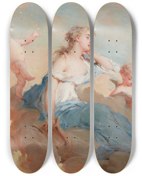 Triptych art skateboard deck of Charles Chaplin Allegory Of Poetry by Charles Chaplin (1825-1891)