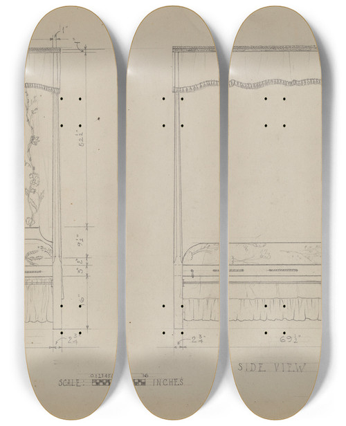 Triptych art skateboard deck of B Holstgrubbe Bed_1 by B. Holst-Grubbe