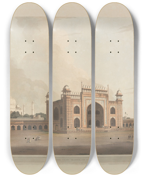 Triptych art skateboard deck of Thomas Daniell Oriental Scenery Pl18 by Thomas Daniell (1749-1840)