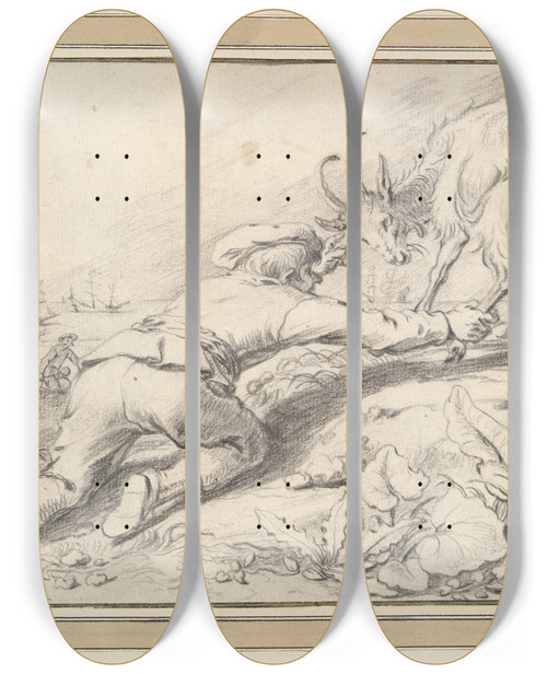 Triptych art skateboard deck of Jacob Gerritsz Cuyp Boy Catching A Goat by Jacob Gerritsz Cuyp (1594-1652)
