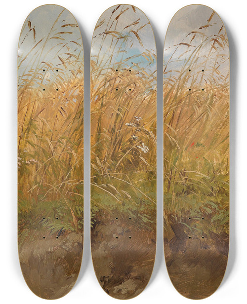 Triptych art skateboard deck of Johann Fischbach Am Wiesenrand by Johann Fischbach (1797-1871)