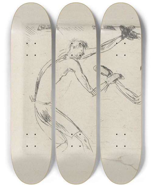 Triptych art skateboard deck of Andr Dunoyer De Segonzac Tableau De La Boxe Illustr De 29 Gravures Leauforte Pl 42 by Andre Dunoyer De Segonzac (1884-1974)