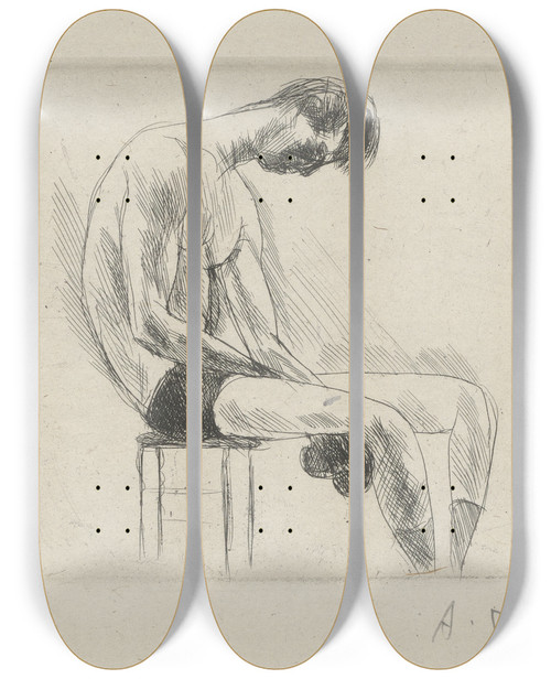 Triptych art skateboard deck of Andr Dunoyer De Segonzac Tableau De La Boxe Illustr De 29 Gravures Leauforte Pl 57 by Andre Dunoyer De Segonzac (1884-1974)
