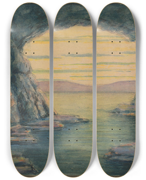 Triptych art skateboard deck of Herbert Crowley A Seaside Cave by Herbert Crowley (1873-1937)