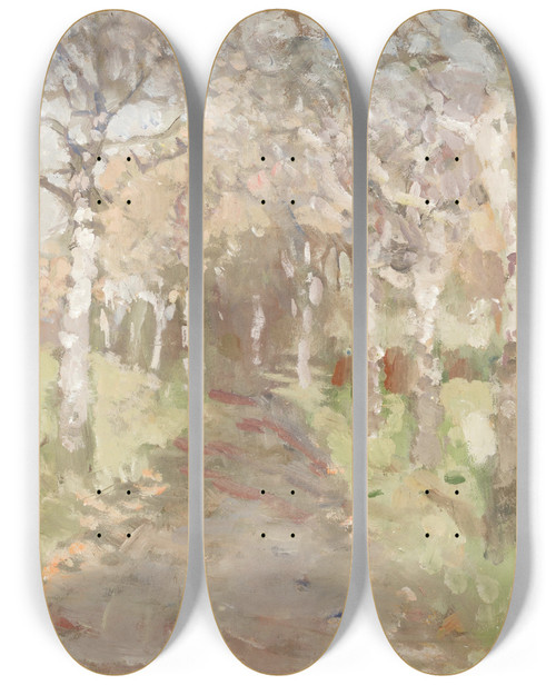 Triptych art skateboard deck of Brynolf Wennerberg Birkenallee In Bad Aibling by Brynolf Wennerberg (1866-1950)