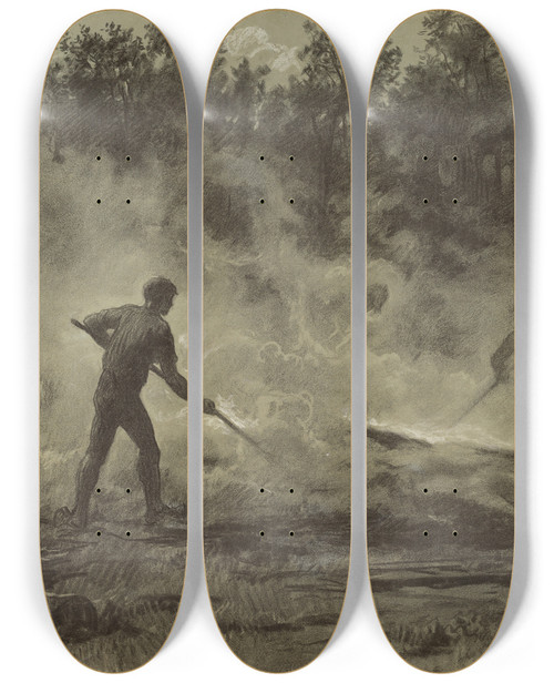Triptych art skateboard deck of Rosa Bonheur Charcoal Burners Les Charbonniers by Rosa Bonheur (1822-1899)
