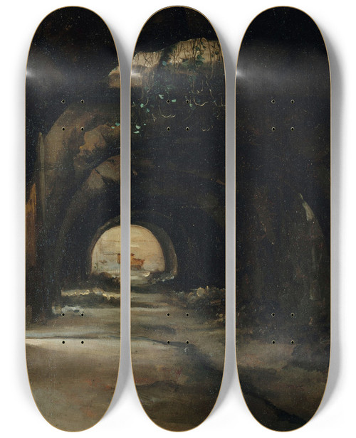 Triptych art skateboard deck of Georges Rouard Les Ruines De Lancienne Cour Des Comptes Lemplacement De Lactuel Muse Dorsay 7Me Arrondissement_1 by Georges Rouard (19-)