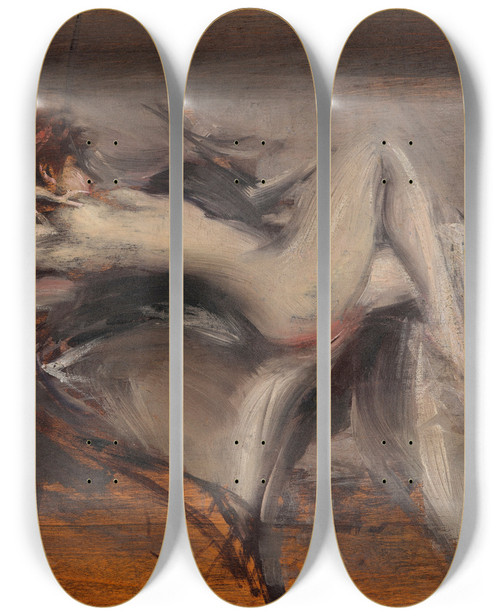 Triptych art skateboard deck of Giovanni Boldini Nudo Femminile by Giovanni Boldini (1842-1931)