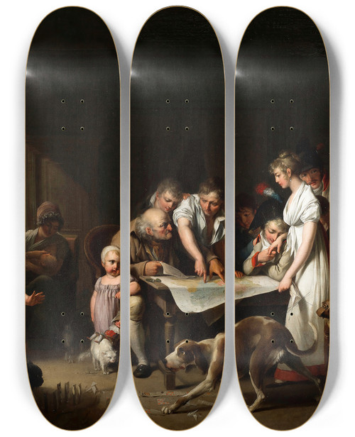 Triptych art skateboard deck of Louis Lopold Boilly The Reading Of The Bulletin Of The Grand Army by Louis Leopold Boilly (1761-1845)