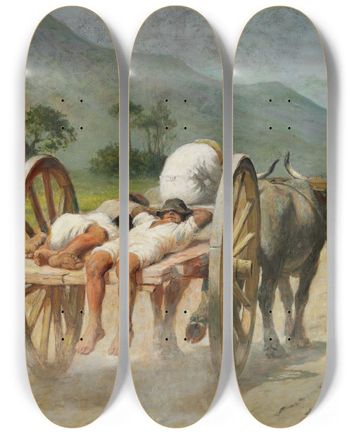 Triptych art skateboard deck of Otto Bache Scirococo C 1920 by Otto Bache (1839-1927)