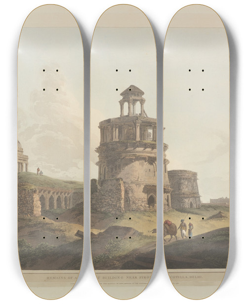 Triptych art skateboard deck of Thomas Daniell Oriental Scenery Pl07 by Thomas Daniell (1749-1840)