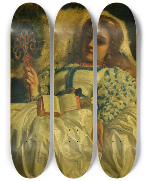 Triptych art skateboard deck of Edward John Poynter The Peacockfan by Edward John Poynter (1836-1919)