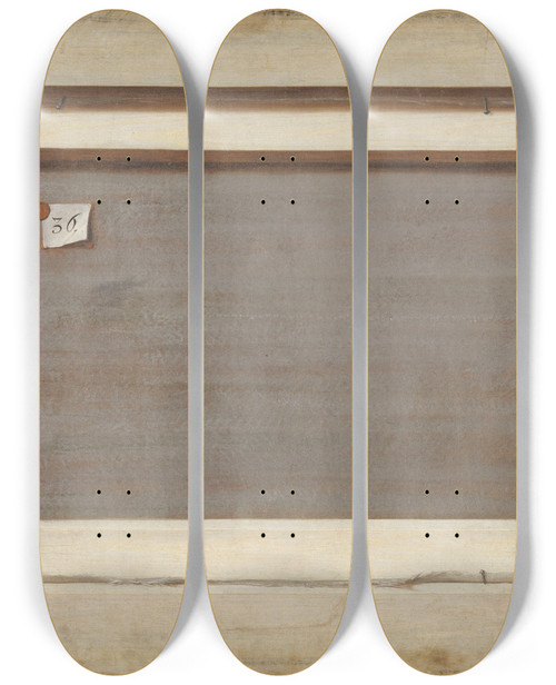 Triptych art skateboard deck of Cornelius Norbertus Gijsbrechts Trompe Loeil The Reverse Of A Framed Painting by Cornelius Norbertus Gijsbrechts (1630-1675)