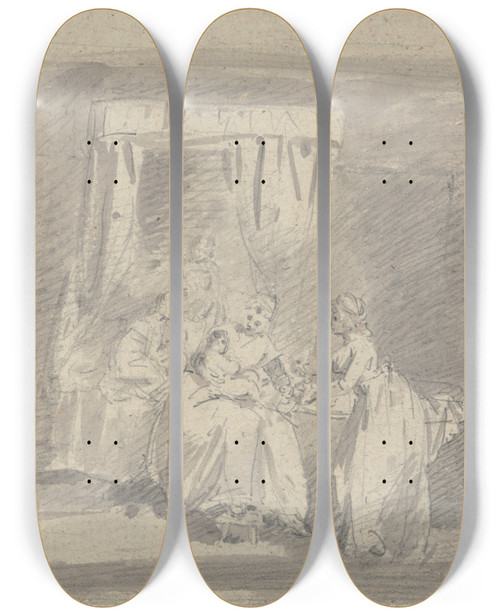 Triptych art skateboard deck of James Ward Study For The Mothers Bribe Or The Temptation To Be Washed by James Ward (1769-1859)