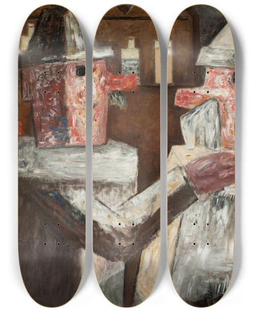 Triptych art skateboard deck of Tadeusz Makowski In A Bar by Tadeusz Makowski (1882-1932)