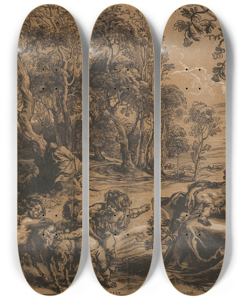 Triptych art skateboard deck of Peter Paul Rubens Rest On The Flight Into Egypt by Peter Paul Rubens (1577-1640)