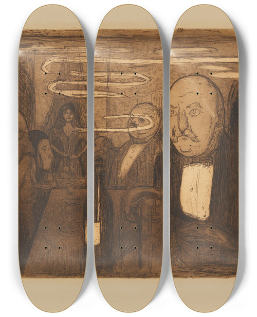 Triptych art skateboard deck of Edvard Munch Kristianiaboheme Ii by Edvard Munch (1863-1944)