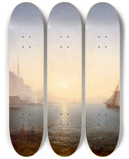 Triptych art skateboard deck of Flix Ziem Constantinople Saintesophie Au Soleil Levant by Felix Ziem (1821-1911)