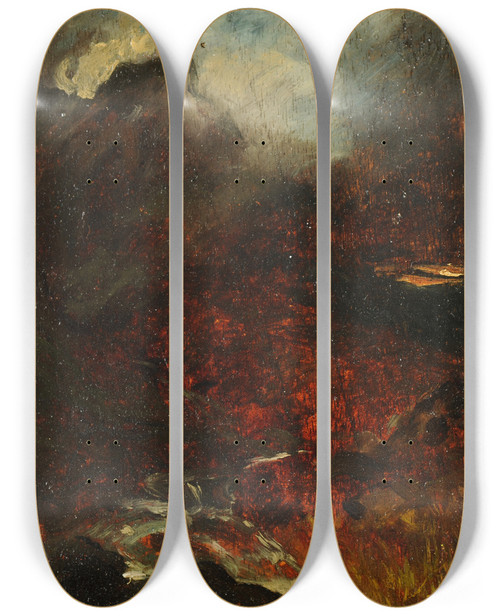 Triptych art skateboard deck of Paul Huet Le Val Denfer Au Pied Du Sancy_2 by Paul Huet (1803-1869)