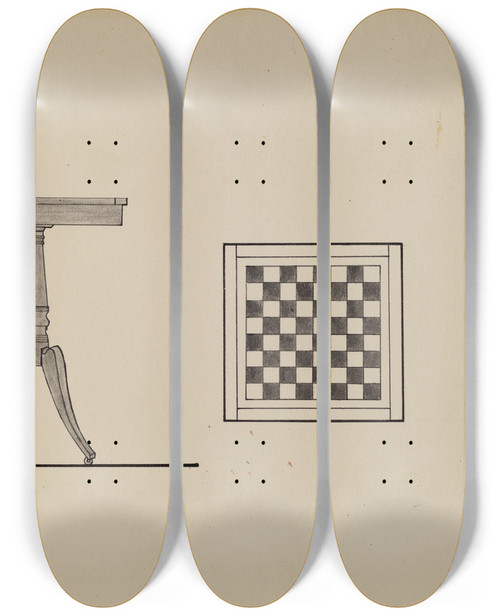 Triptych art skateboard deck of Nicholas Gorid Checkerboard Table by Nicholas Gorid (20-)