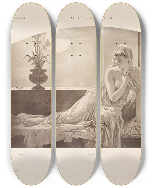Triptych art skateboard deck of Albert Ilg Allegorien Und Embleme Vol I Pl158 by Albert Ilg (1847-1896)