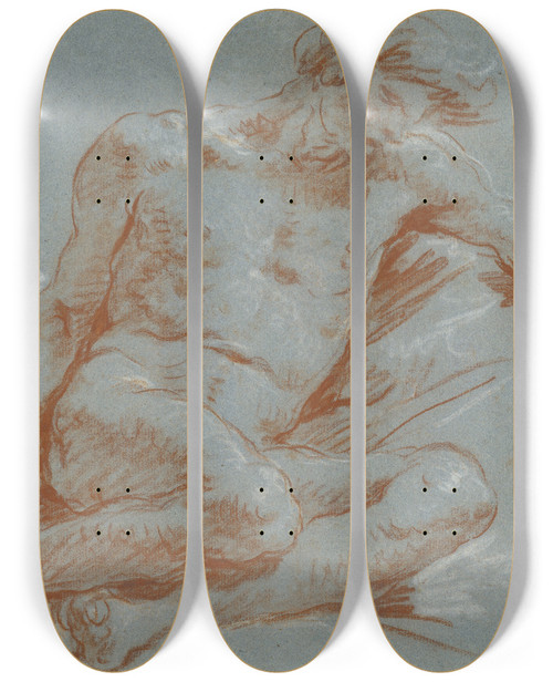 Triptych art skateboard deck of Giovanni Battista Tiepolo A Seated Male Nude by Giovanni Battista Tiepolo (1696-1770)