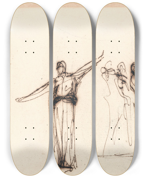 Triptych art skateboard deck of George Romney Crowd Before A Prophetess by George Romney (1734-1802)