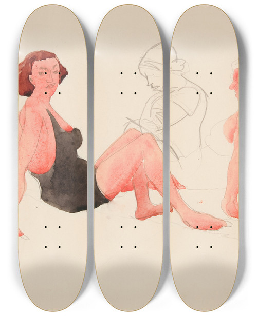 Triptych art skateboard deck of Charles Demuth Three Women On The Beachprovincetown by Charles Demuth (1883-1935)
